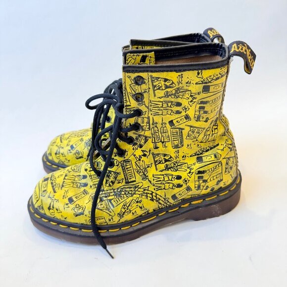 Dr. Martens Shoes - Dr. Martens 1460 London Icons Yellow Print Boots Women’s Size 6 (UK 4) Rare Vint